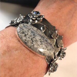 K2 Jasper Blue Topaz Stamped Solid 925 Sterling Silver Cuff Bracelet
